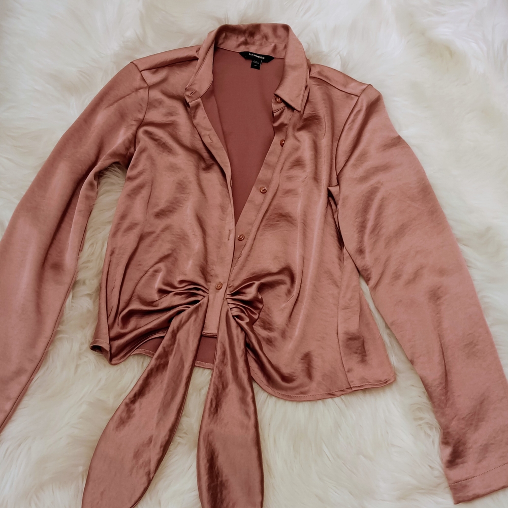 Satin Tie-Front Blouse - Pink